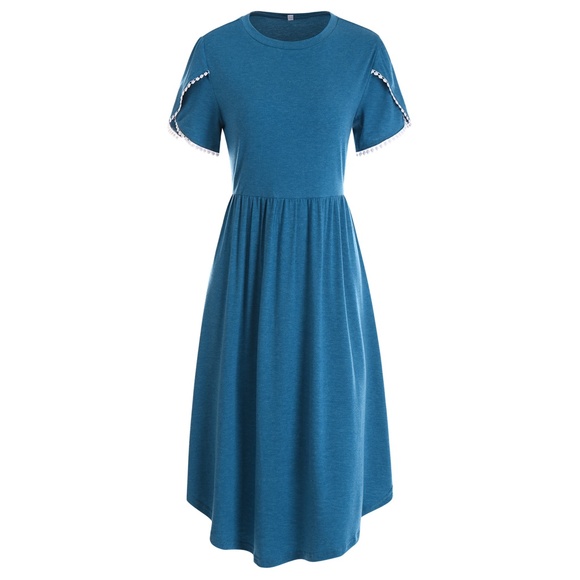 women's Round Neck Short Sleeve Mid Length Dress - Picture 7 of 16